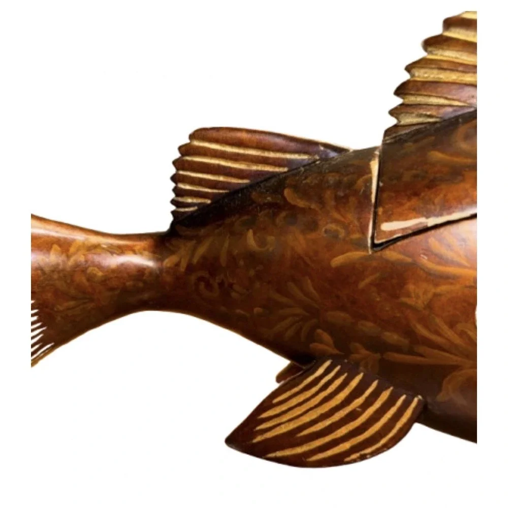 Vintage Castilian Wooden Fish Trinket Box Carved Hinged Keepsake Box 26x11 Rare